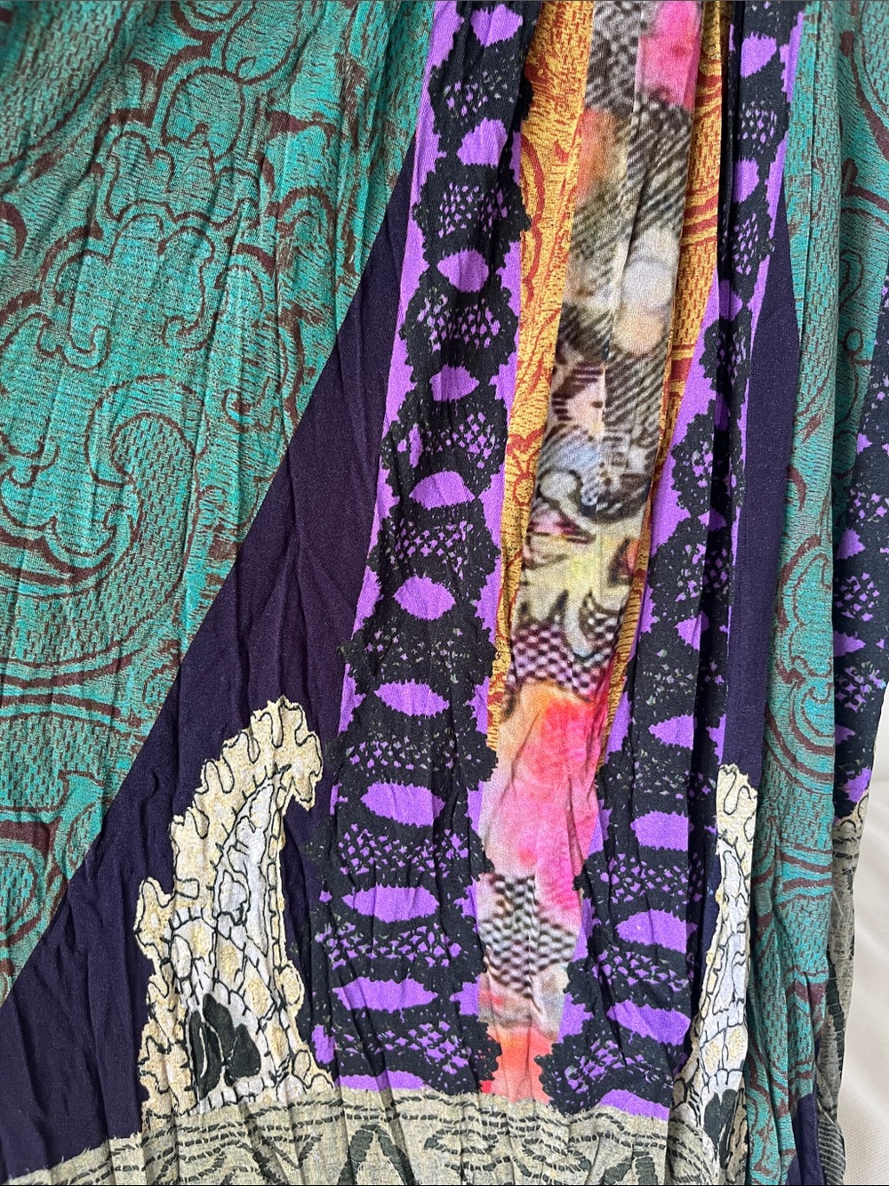 Etro Teal, Purple and Black Printed Wrap-Style Long Sleeve Dress - Picture 3 of 5